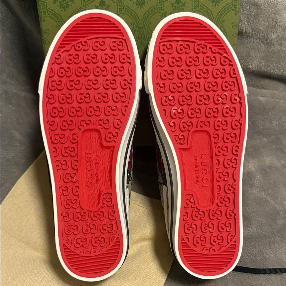 Gucci Men's Brown Sneakers with Red and Green Stripes - Picture 2 of 9